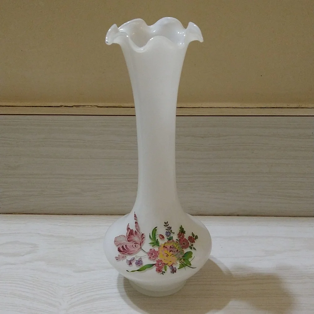Vintage Fenton Floral Ribbon Top Vase
